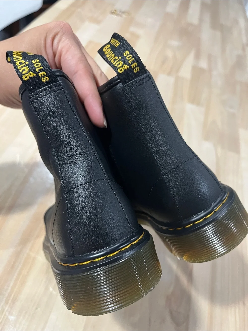 Dr. Martens Black Leather Lace-Up Boots with Yellow Stitching